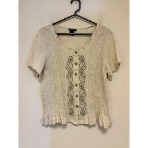 Lauren Michelle Smocked Linen Blend Top Size Large